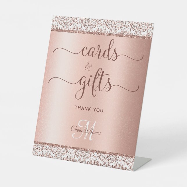 Signe De Table Élégant Rose Gold Calligraphie Cartes de mariage C (Recto)