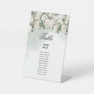 Signe De Table Elégant Roses Blanches Verdure et mariage Or