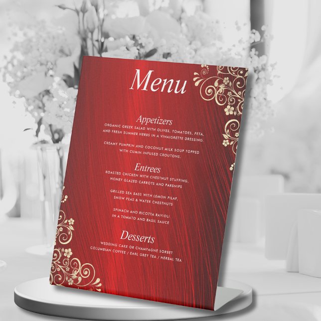 Signe De Table Elégant Ruby Red Trois Parcours Mariage Dîner Menu (Créateur téléchargé)