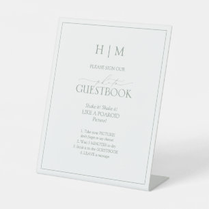Signe De Table Élégant Sage Green Script Monogramme Photo Livre d