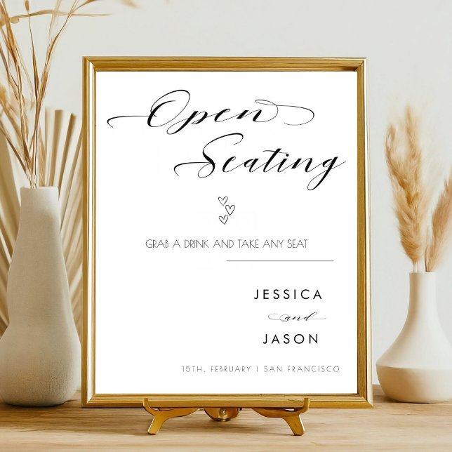 Signe De Table Élégant Script Coeur Open Sein Mariage Signal (Créateur téléchargé)