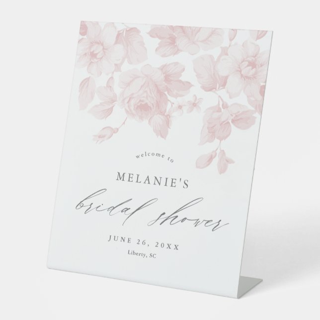 Signe De Table Élégant Script Floral Fête des mariées rose Bienve (Recto)