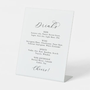 Signe De Table Élégant Script Mariage Boissons Menu Signer