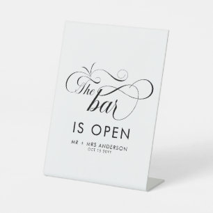 Signe De Table Élégant Script Mariage Le bar est ouvert Boissons