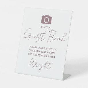 Signe De Table Élégant Script Mauve Photo Guest Book Mariage