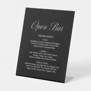 Signe De Table Élégant Script Open Bar Formal Black Mariage