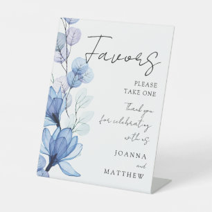 Signe De Table Elégant transparent Dusty Blue Floral Faveurs