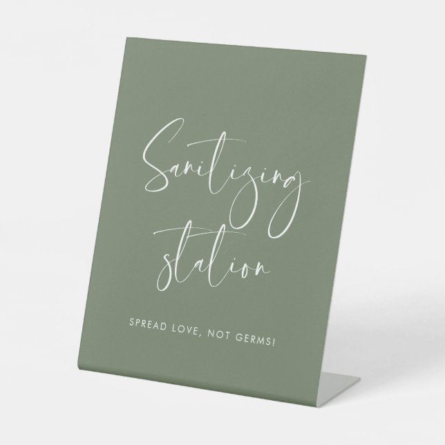 Signe De Table Elégant vert sauge Sanitizing station mariage sign (Recto)