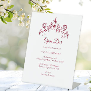 Signe De Table Elégant Vintage Romance Bourgogne Mariage Open Bar