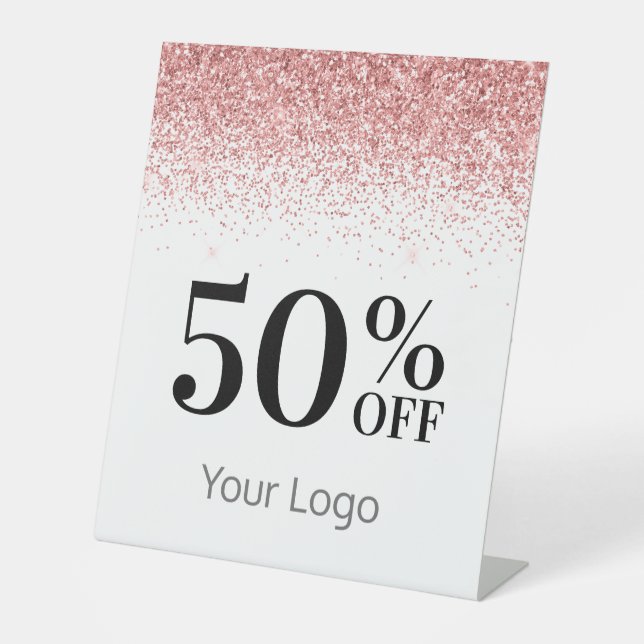 Signe De Table Élégant Votre Logo Parties scintillant Rose 50% De (Recto)