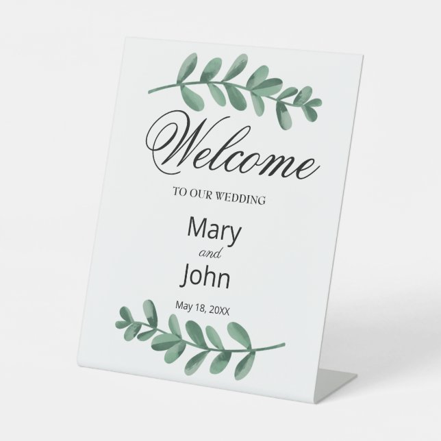 Signe De Table Elégante Aquarelle classique Vert Feuille Mariage (Recto)