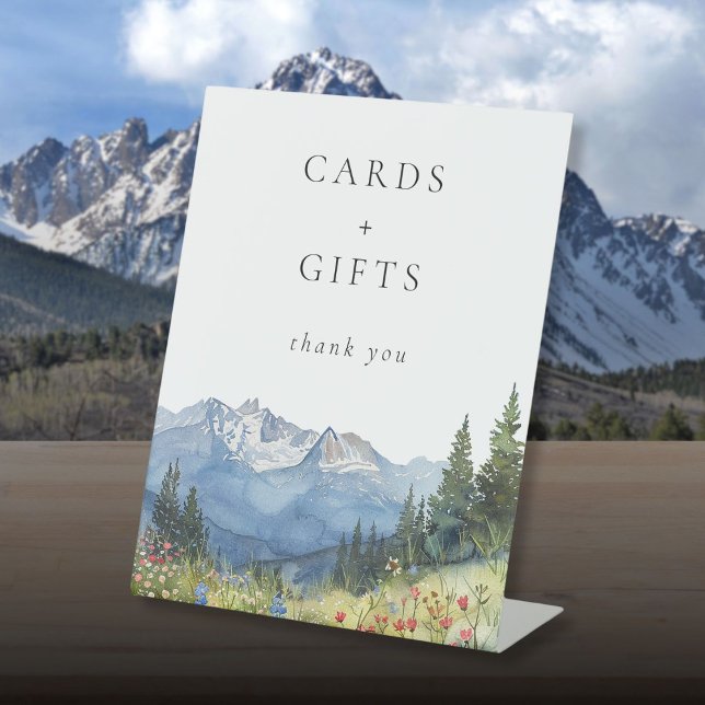 Signe De Table Elégante Aquarelle Montagne Cartes Florales Et Cad (Elegant Watercolor Mountain Floral Cards And Gifts Pedestal Sign)