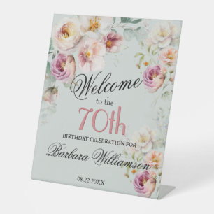 Signe De Table Élégante Bienvenue Fleurie Aquarelle 70e Anniversa