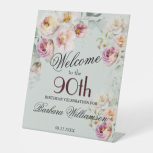 Signe De Table Élégante Bienvenue Fleurie Aquarelle 90e Anniversa