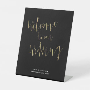 Signe De Table Élégante calligraphie Black Gold Bienvenue au Mari
