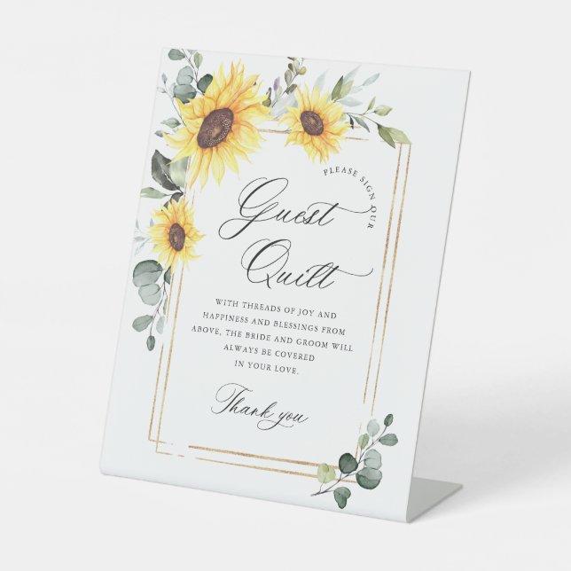 Signe De Table Elégante couette Mariage Eucalyptus Sunflowers (Recto)