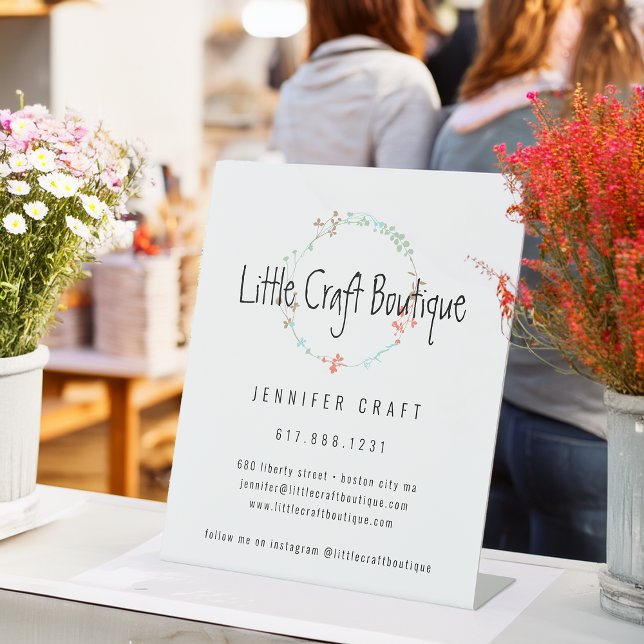 Signe De Table Élégante couronne d'art de ligne Fleur sauvage (Elegant Wildflower Line Art Wreath Pedestal Sign)