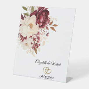 Signe De Table Elégante Fleurs blanches bordeaux