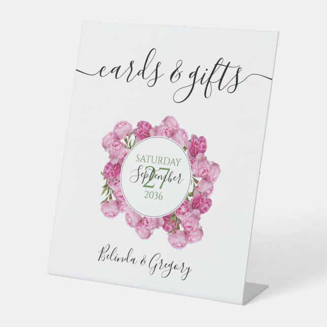 Signe De Table Elégante Peonies Roses Cartes de Mariage & Cadeaux (Recto)