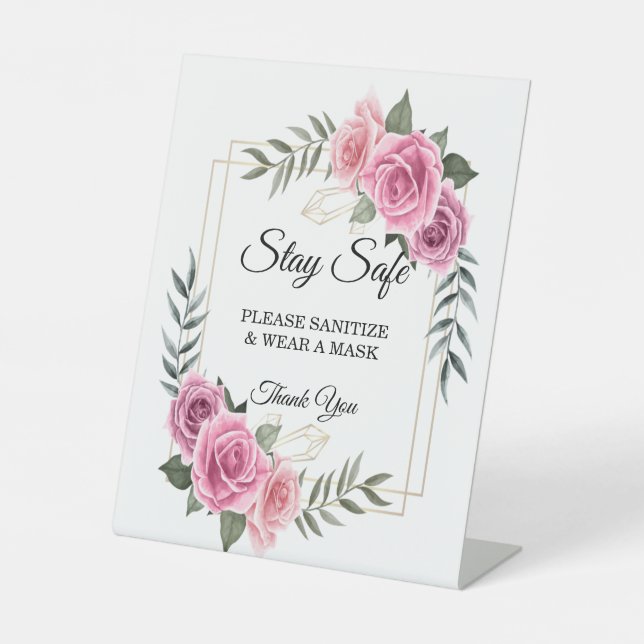 Signe De Table Élégante sécurité géométrique rose rose (Recto)