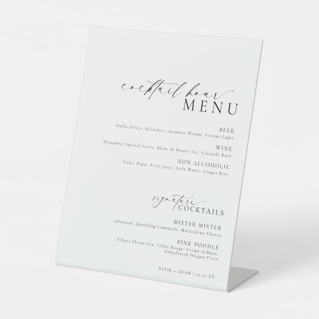 Signe De Table Ellesmere Minimal Cocktail Hour Bar Menu Boissons (Recto)