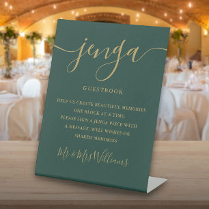 Signe De Table Emerald Et Gold Script Jenga Mariage Guides