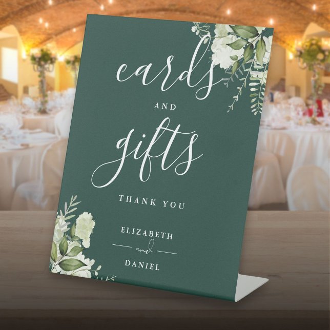 Signe De Table Emerald Floral Green Cartes Et Cadeaux (Emerald Floral Greenery Cards And Gifts Pedestal Sign)