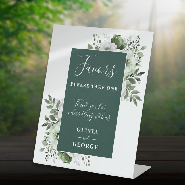 Signe De Table Emerald Green Elégant mariage floral Faveurs (Emerald Green Elegant Floral Wedding Favors Pedestal Sign)