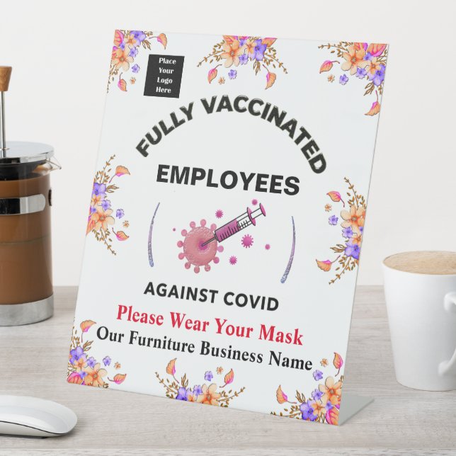 Signe De Table Employés Vacciné Masque Logo d'entreprise Personna (In SItu)