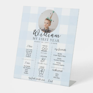 Signe De Table En vichy bleu Premier anniversaire jalon Calendrie