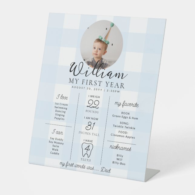 Signe De Table En vichy bleu Premier anniversaire jalon Calendrie (Recto)