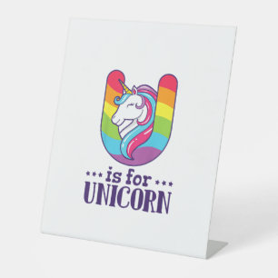 Signe De Table Enfants U Est Pour Unicorn Alphabet T-Shirt