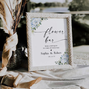 Signe De Table Enseigne de bar de fleurs florales bleues légères 