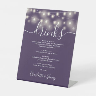 Signe De Table Enseigne de boissons de mariage aux lumières guirl