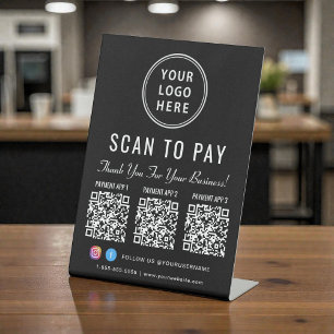 Signe De Table Enseigne de logo d'entreprise Scan to Pay 3 codes