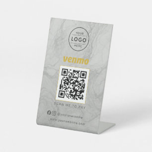 Signe De Table Enseigne QR Venmo de marbre blanc or élégant pour 