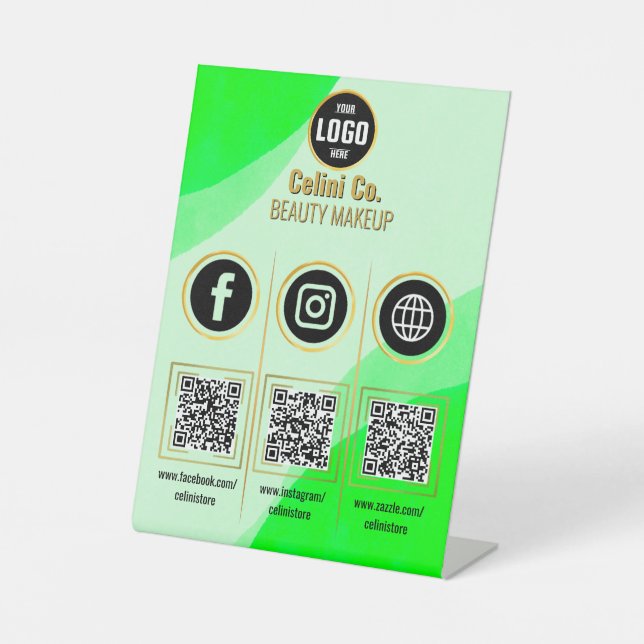 Signe De Table Entreprise Social Médias QR Code Signal - Vert (Recto)