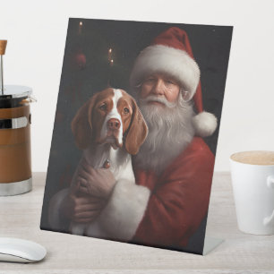 Signe De Table Épanouie Spaniel avec le Père Noël Noël