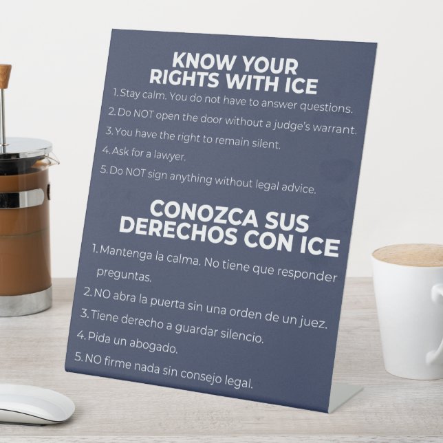 Signe De Table Espagnol et anglais Connaissez vos droits ICE (In SItu)