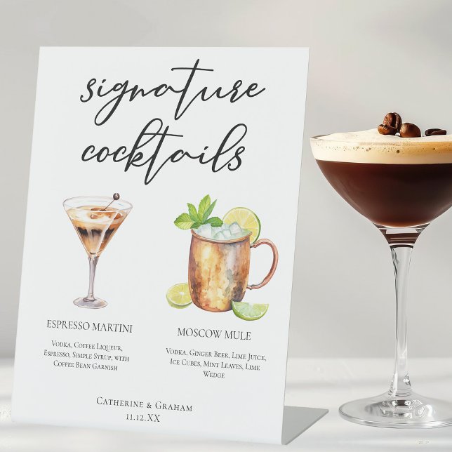 Signe De Table Espresso Martini Moscow Mule Cocktail Mariage Menu (Créateur téléchargé)
