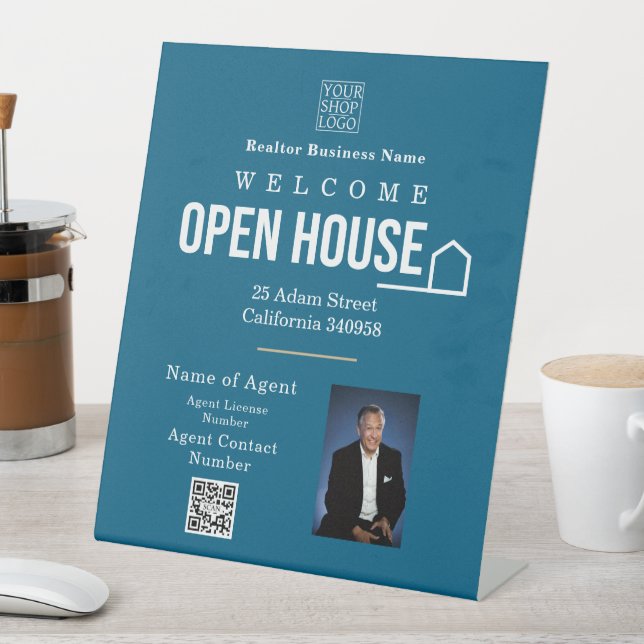 Signe De Table Estate Open House Logo Photo Blue (In SItu)