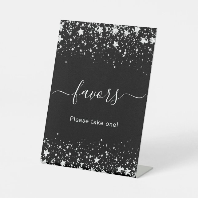 Signe De Table Étoiles argentées noires, cadeaux pour invités (Recto)