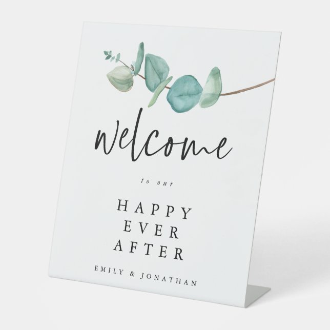 Signe De Table Eucalyptus Bienvenue à Happy Ever Après Mariage (Recto)