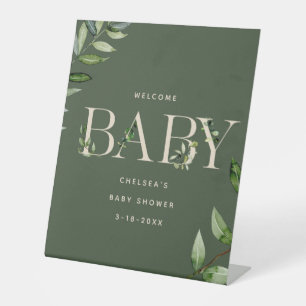 Signe De Table Eucalyptus Lettrage Baby shower neutre Bienvenue
