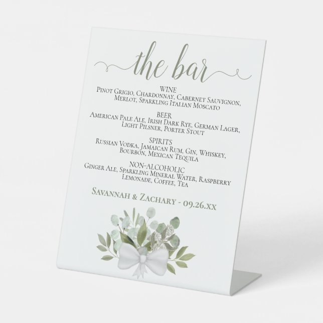 Signe De Table Eucalyptus Rustique Le Bar Boissons Menu Mariage (Recto)