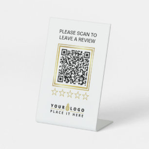 Signe De Table Évaluation personnalisée du code QR en or blanc po