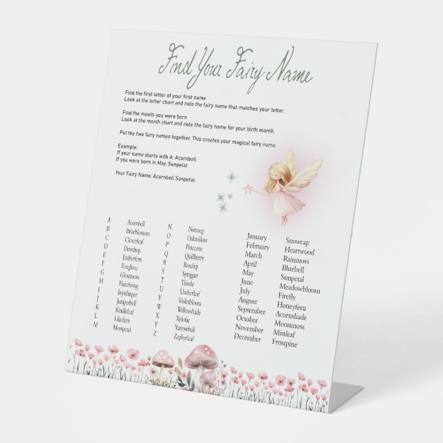Signe De Table Fairy Name - Fairy First Birthday (Recto)