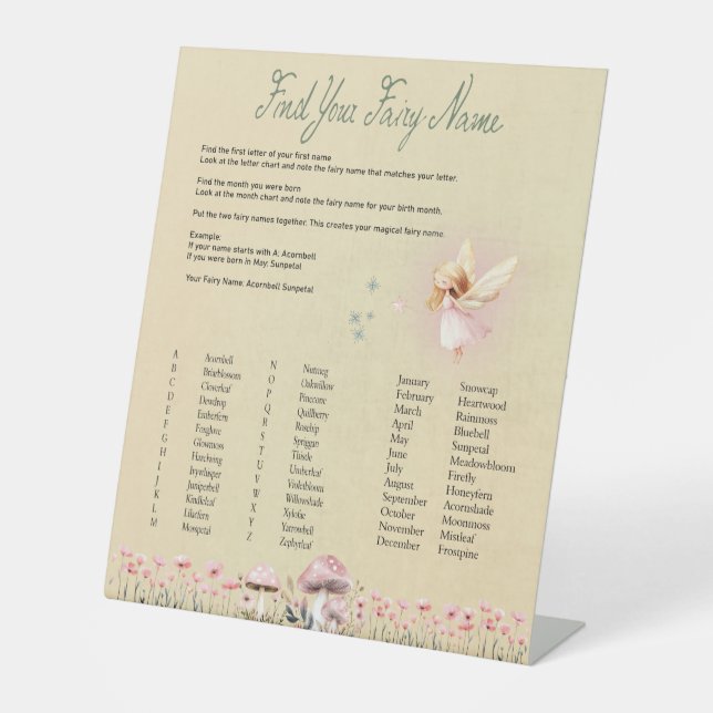 Signe De Table Fairy Name - Fairy First Birthday (Recto)