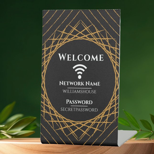 Signe De Table Famille Invité Affaires Moderne WIFI Mot de passe  (Network Password Welcome Sign for Business, Vacation Rentals, Guests)