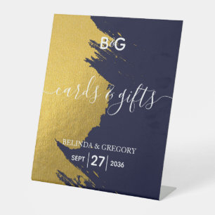 Signe De Table Faux Gold Navy Blue Monogram Cartes de mariage et 